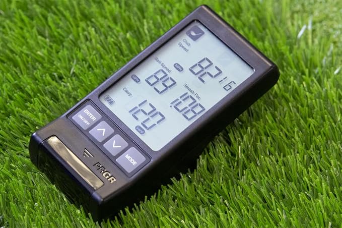 PRGR HS 130-A Portable Golf Launch Monitor | Doppler Radar Measures Club & Ball Speed, Smash Factor, Total & Carry Distance | Tracks Swing Speed Training Aids