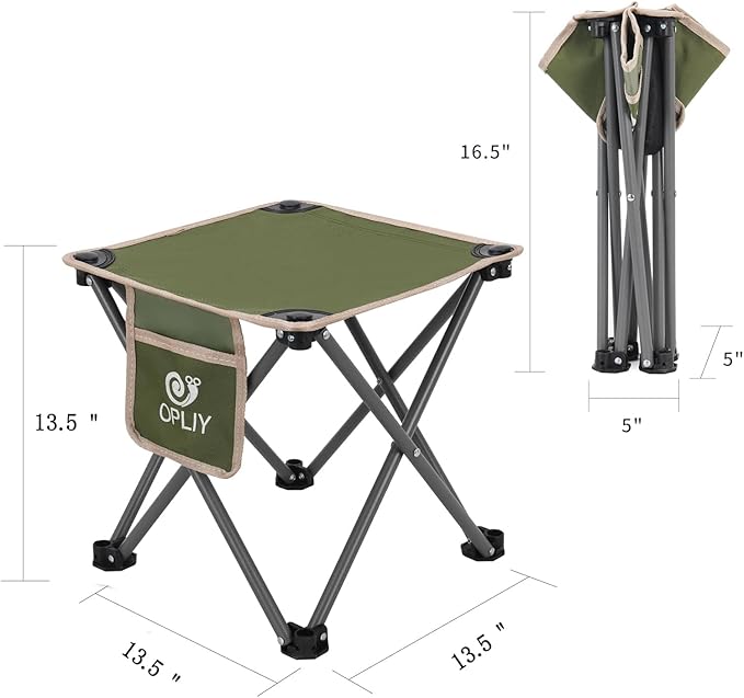 Opliy Camping Stool, 13.5 inch Folding Small Chair Portable Camp Stool for Camping Fishing Hiking Gardening and Beach, Camping Seat with Carry Bag (Green)