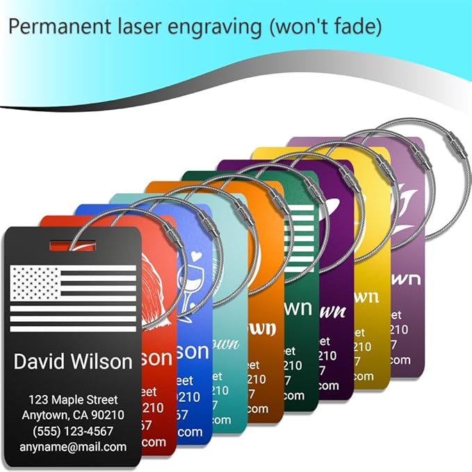Personalized Luggage Tags for Suitcases 4 Pack – Custom Metal Name Tag for Travel, Golf Bag, and Baggage – Durable Aluminum Luggage Name Tags (Adventure Collection, Emerald Shadow)