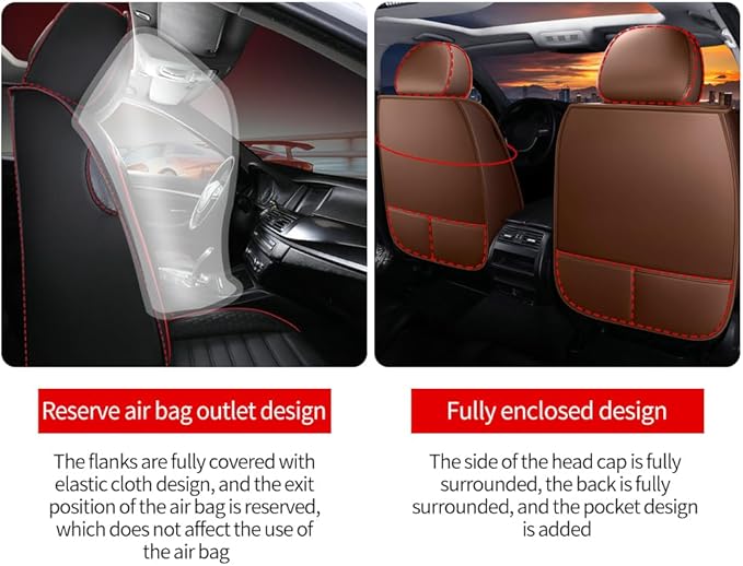 Leather Car Seat Covers for Volkswagen Golf Alltrack 2017-2019,Car Seat Covers Full Set,Seat Covers with Safety,Waterproof Seat Cover Compatible Airbag(5pcs Coffee Luxury)