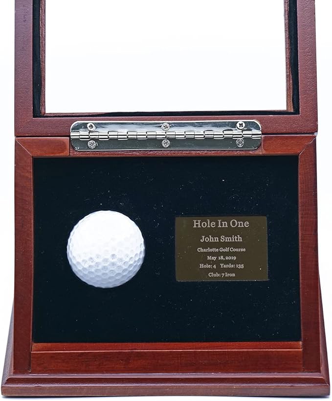 Show Box in One Golf Ball Beech Wood Display Case Box Shadow Box with Glass Window Free Customized Plaque Engraving Brown