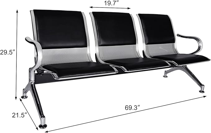 Kinfant Waiting Room Reception Chairs - Waiting Room Bench with Arms Airport Reception Bench Guest Reception Chairs Lobby Bench Waiting Area for Airport Market Bank Hospital School Barbersho, Black