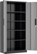 Greenvelly Metal Lockable Storage Cabinet, 72” Storage Cabinet with 2 Doors and 4 Adjustable Shelves for Office, Home, Garage, Pantry (Assembly Required, Black Grey)