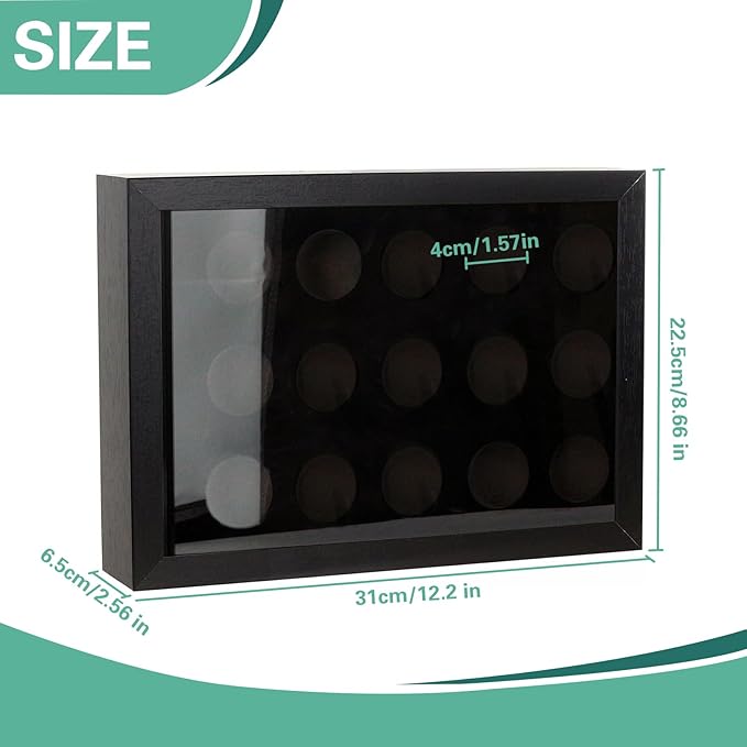Golf Balls Display Case with EVA Foam Protection, Wall Mount & Desktop Golf Ball Holder Display Case Shadow Box Hold up 15 for Collector, 12.3 x 8.86 x 2.56 Inch