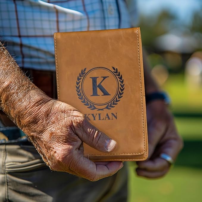 Custom Name Golf Scorecard Holder Leather Personalized Monogram Golf Yardage Book Cover Birthday Gifts 13.78×4.53INCH 5 Colors