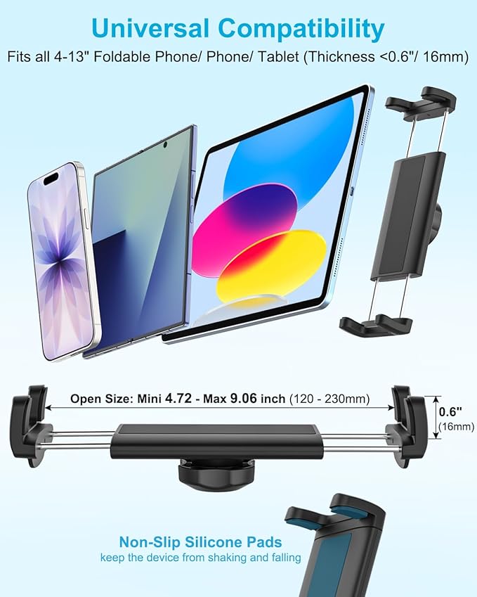 Z Fold Golf Cart Mount, [Metal Square Clip] Golf Cart Tablet Phone Holder, 360° Swivel Tablet Phone Clamp for EZGO/Club Car/Yamaha, Fits Galaxy Z Fold 7 6 5 4 3 2, Pixel Fold, 4-13" Device
