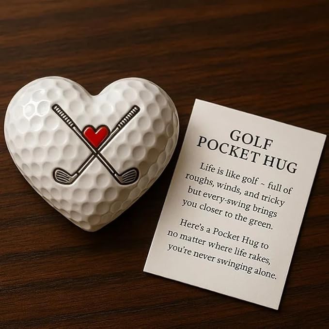 Golf Pocket Hug,Heart - Shaped Golf Ball Decor with Inspirational Card,Motivational Golf Ball Marker, Golf Gift for Men Women Golfers (2pcs)