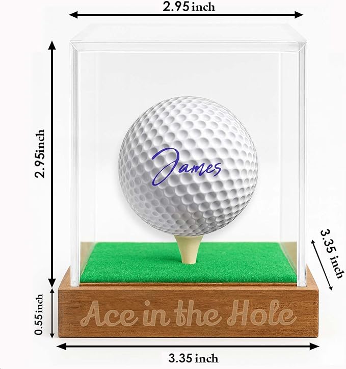 Personalized Golf Ball Display Case for Hole in One - Custom Engraved Golf Ball Memorabilia Display Box with UV Protective Acrylic Cover & Elegant Designs for Golfers Husband Father