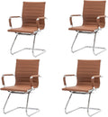 CIMOTA Waiting Room Chairs Leather Office Guest Chair Mid Back Reception Chairs with Sled Base for Meeting/Patient/Conference Room, Coffee Set of 4