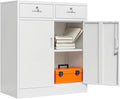 BESFUR Metal Storage Cabinet with 2 Lockable Drawers and 2 Lockable Doors, 36" H White Locking Storage Cabinet with Adjustable Shelf, Metal Cabinet for Home Office, Garage,School, Utility Room