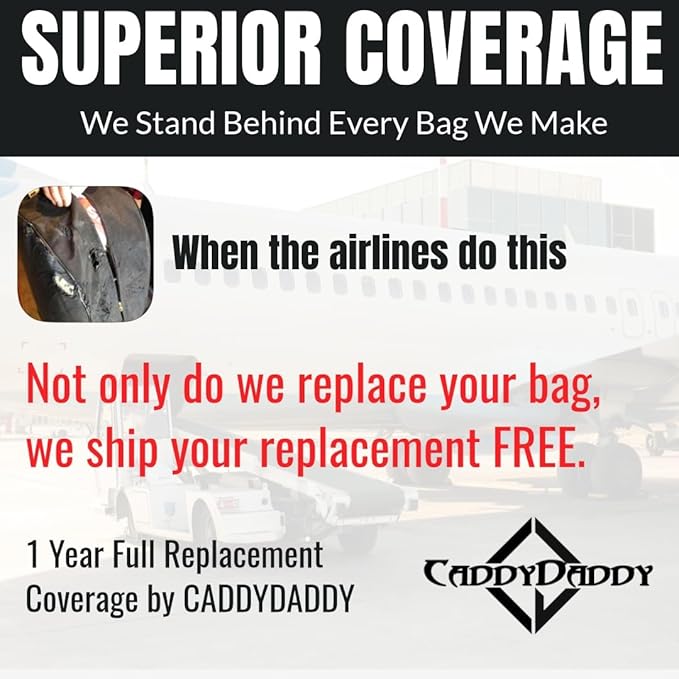 CaddyDaddy Constrictor Soft-Sided Golf Travel Bag Cover with Thick Dense Foam Padded Top 1 Year Full Travel Bag Replacement Coverage | Wheels & Lockable Zippers Case for Transporting Clubs on Airlines