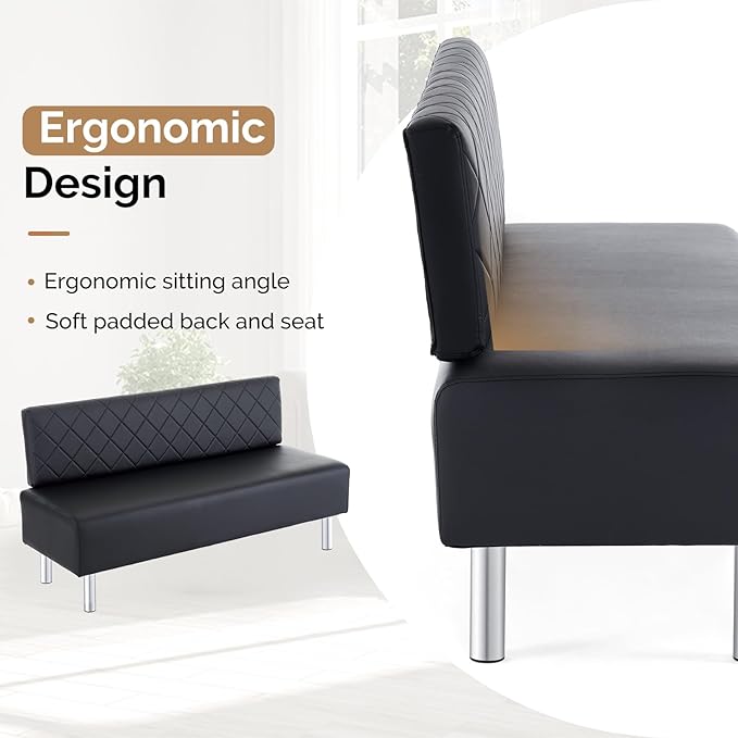 OmySalon Waiting Room Bench with Back, 58.6’’ Office Guest Chair Upholstered Reception Seating, Lobby Furniture for Beauty Salon Barbershop Airport Bank Hall Room Conference, Black