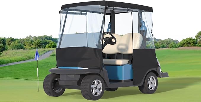 Golf Cart Cover, For 2 Seater, Driving Use, 4 Sides Rolled Up, Waterproof, Windproof, Dustproof, 600D Waterproof Oxford Cloth, Super Transparent EVA, For Club Car Precedent/Tempo/ Onward, EZGO