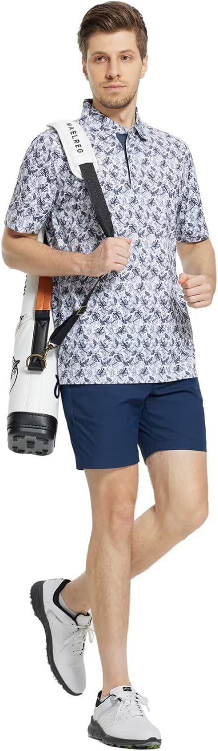 M MAELREG Mens Golf Shirt Short Sleeve Dry Fit Print Moisture Wicking Performance Patterns Collared Polo Shirt