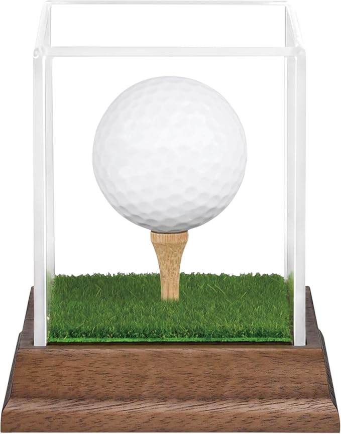 Golf Ball Display Case Hole in One Golf Ball Display Case Walnut Wood Base Acrylic Golf Ball Holder Display Uv Protection Golfball Stand,Golf Office Decor Gifts for Men