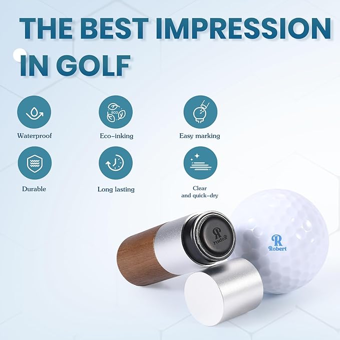 Golf Ball Stamp Personalized Marker - Premium Metal Custom Golf Ball Stamp - Quick-Dry Ink Monogram Identifier - Unique Golfing Accessories Gifts for Men Dad (Walnut Wood - Ink-Free)