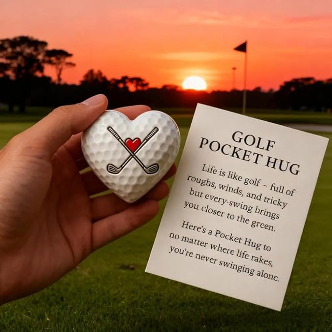 Golf Pocket Hug,Heart - Shaped Golf Ball Decor with Inspirational Card,Motivational Golf Ball Marker, Golf Gift for Men Women Golfers (3pcs)