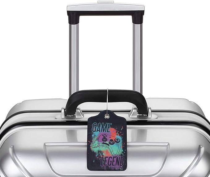 2 Pack Luggage Tags for Suitcase, Privacy Cover ID Label with Stainless Steel and Address Card for Travel Bag Backpack Cruise Ship Essentials Tag Men Boys - Game Legend