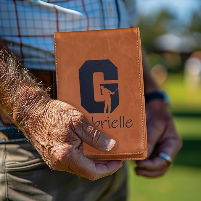 Personalized Leather Golf Scorecard Holder Customize Name Golf Yardage Book Cover Accessories Father Day Christmas Birthday Gifts for Men Women