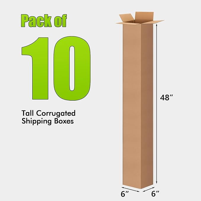 6x6x48 Inch Tall Corrugated Cardboard Boxes 10 Pack, 6"L x 6"W x 48"H Golf Club Shipping Boxes - Shipping, Moving, Packaging, Mailing, Storage Box for Home or Business