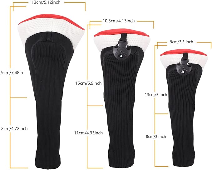 Black Golf Club Head Cover for Driver Fairway 3 Pcs Woods Headcovers, Golf Accessories Hybrid Head Covers Set with Interchangeable Tags 3 4 5 7 X
