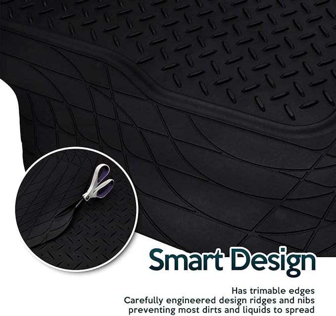 ZONETECH All Weather Rubber Semi Pattern Cargo Liner Trunk Floor Mat – Premium Quality Black Heavy Duty Cargo Trunk Floor Mat