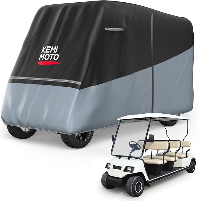 KEMIMOTO Golf Cart Cover, 2/2+2/4/4+2/6/6+2/8 Passenger Heavy Duty Golf Cart Rain Covers with Storage Bag Universal Compatible with EZGO Club Car