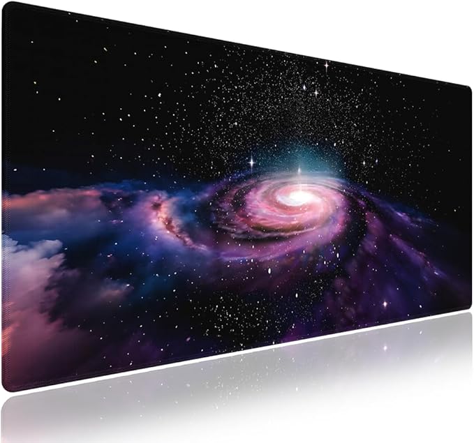 Wknoon. Extra Large Gaming & Office Mouse Pad (31.5" x 11.8") – Blue & Purple Spiral Galaxy in Outer Space Andromeda Nebula Star Dust Cosmic Whirl, Premium XXL Desk Mat with Durable Stitched Edges