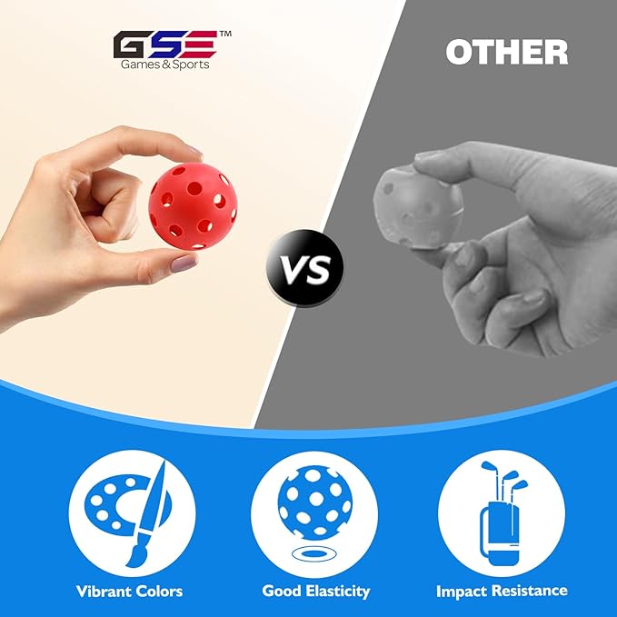 GSE Games & Sports Expert 12-Pack Practice Golf Balls, 40mm Limited Flight Plastic Soft Golf Balls, Airflow Hollow Training Golf Ball for Swing Practice (Several Colors Available)