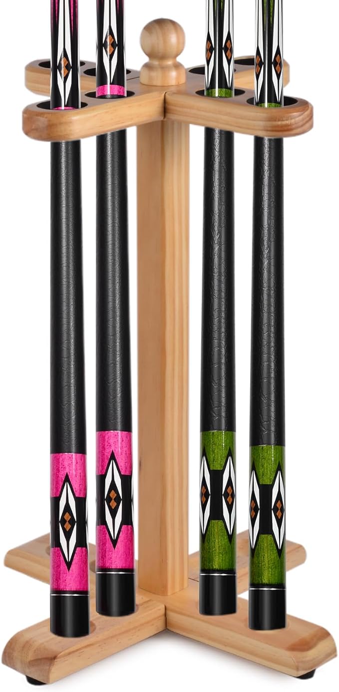 Pool Stick Holder Golf Club Rack Floor Stand Cue Holder, Wooden Independent Golf Storage Billiard Cues Rack, Hold 8 Cues or Golf Clubs, Easy Assembly for Billiards Room Club Billiard Cue Racks