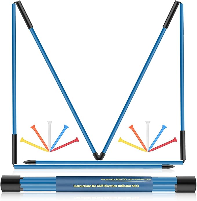 Golf Alignment Sticks 2 Pack, 48″Collapsible Practice Rods for Aiming/Putting, Golf Training Aid for Swing Trainer with Clear Tube Case, Foldable Training Rods with 10 Golf Tees