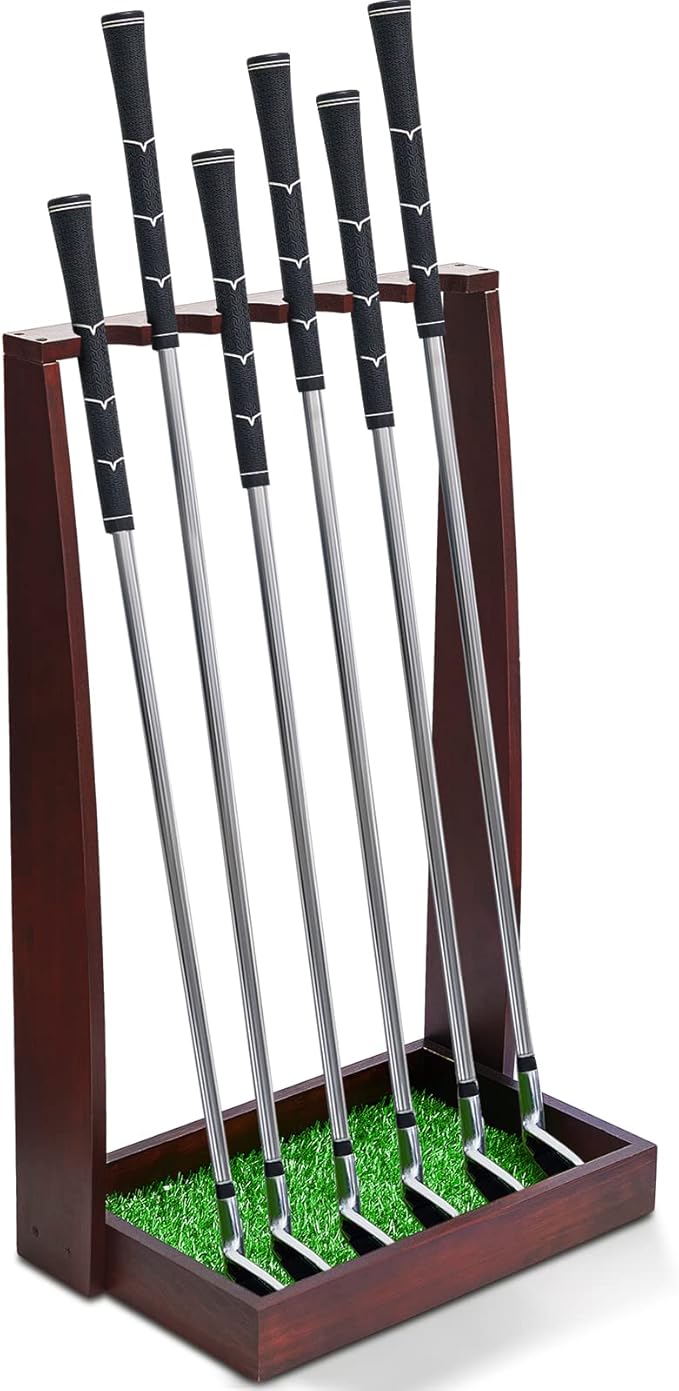 Lenwen Wooden Golf Putter Stand Golf Club Holder Stand Wooden Display Rack Floor Display Rack Club Organizer for Storage Sports Indoor Home Office Simulator Garage