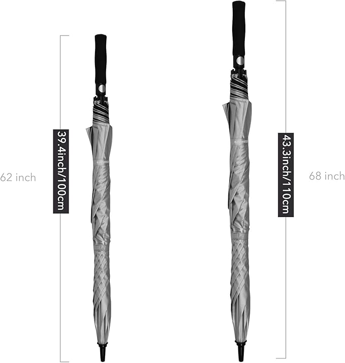 ZEKAR 54“ & 62" & 68" Windproof Large Vented Canopy Golf Umbrella, UPF 50+ Patio Umbrella, Sun Rain UV Protection Rain Umbrella | Keep You Cool (Silver, 54")