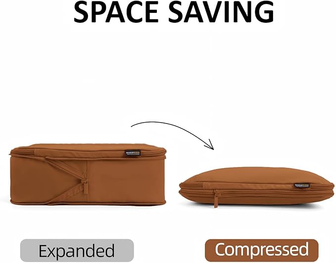 4 Piece Compression Packing Cubes for Suitcases and Backpack, Lightweight Travel Organizer Bags (Light Brown)