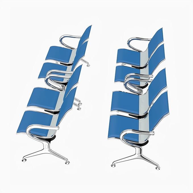 Kinfant 8-Seat Waiting Room Chairs with Arms – Heavy-Duty Steel Frame PU Leather Back & Cushioned Seat, Ergonomic Office Reception Guest Chair for Lobby, Clinic, Airport, Blue