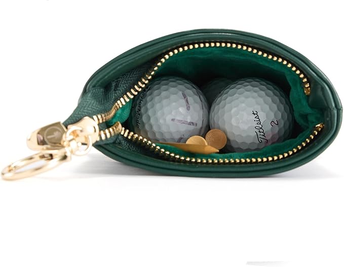 PINKTEE Golf Valuables Pouch Funny Golf Accessories Bag with Zipper Master Green Premiun Leather Golf Tee/Ball Pouch for Women Men (CASINO QUEEN, Pink stripe)