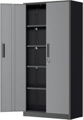 Greenvelly Metal Storage Cabinet, Locking Steel Garage Cabinets with Doors and Adjustable Shelves, Metal Tool Cabinets for Garage,Home Office,School (Black Grey)