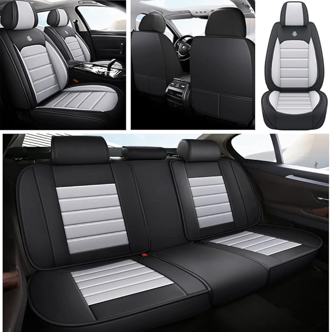 Leather Car Seat Covers for VW Golf SportWagen 2015-2019,Waterproof Soft Seat Covers,Interior Accessories Seat Covers Protector Airbag Compatible(5pcs Black&Gray Standard)
