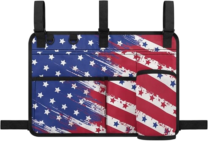 American Flag Golf Cart Bag, Golf Cart Rear Seat Organizer with Open Pockets for Golf Balls & Bottles