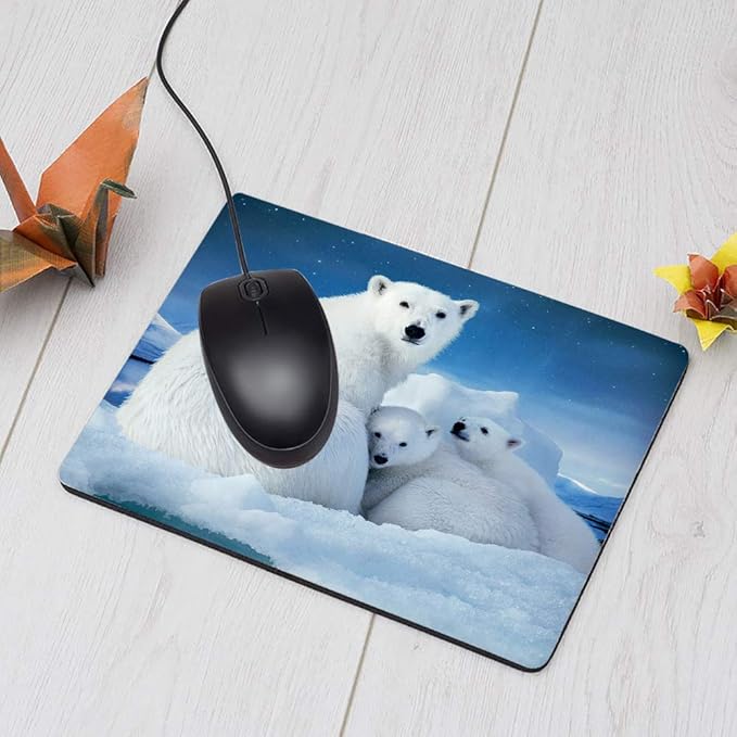 Polar Bear Gaming Mousepad Cute Polar Bear Family Blue Sky Mouse Pad Mouse Mat for Computer Desk Laptop Office 9.5 X 7.9 Inch Non-Slip Rubber