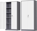 Greenvelly Metal Storage Cabinet with Doors and Shelves, 72'-Inch Locking Metal Cabinet for Garage, Office, School, Warehouse (White Gray)