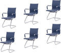 CIMOTA Waiting Room Chairs Leather Office Guest Chair Mid Back Reception Chairs with Sled Base for Meeting/Patient/Conference Room, Navy Set of 6