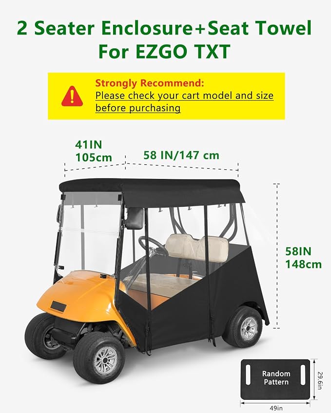 Golf Cart Enclosure 2 Passenger for Ezgo TXT,600D Waterproof Clear Rain Cover Driving Enclosure 2 Seater,Full Roll Up 3 Sided Transparent Windows&door with Heavy Duty Zipper,Side Mirrors Openings