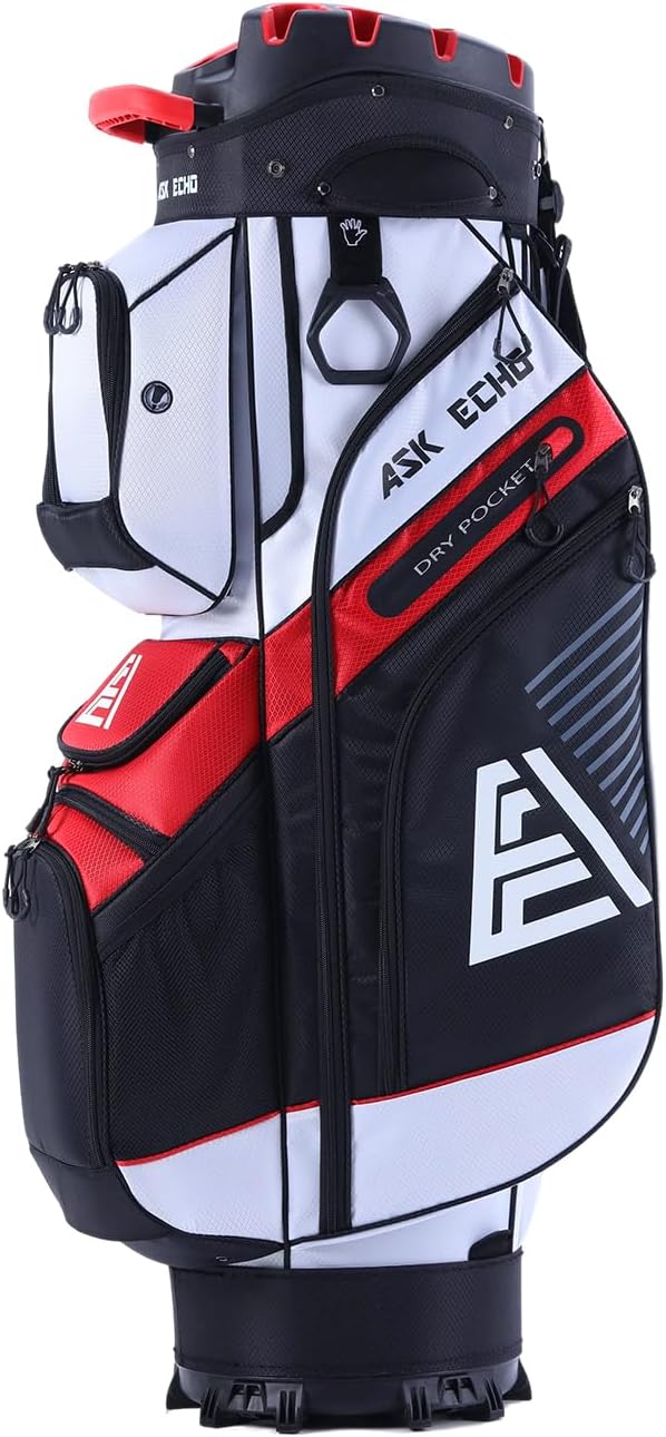 ASK ECHO T-Lock Golf Cart Bag with 14 Way Organizer Divider Top, Premium Cart Bag with Handles and Rain Cover for Men
