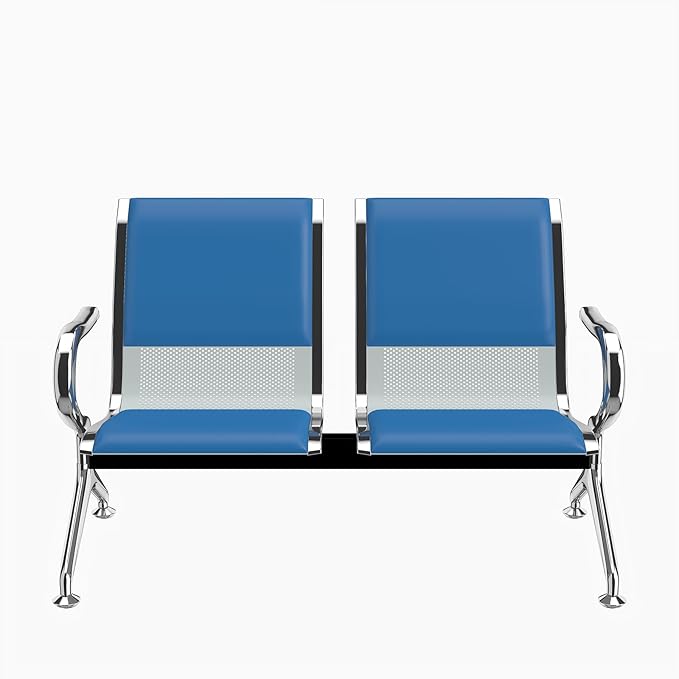Kinfant 2-Seat PU Leather Waiting Room Bench – Blue Reception Chair for Office, Hospital, Bank, Salon, Airport