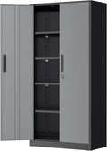 Greenvelly Metal Garage Storage Cabinet with Lock, 72”Metal Storage Cabinet with 2 Doors and 4 Adjustable Shelves, Steel Tool Cabinet for Garage,Home Office, School,Gym (Black Grey)