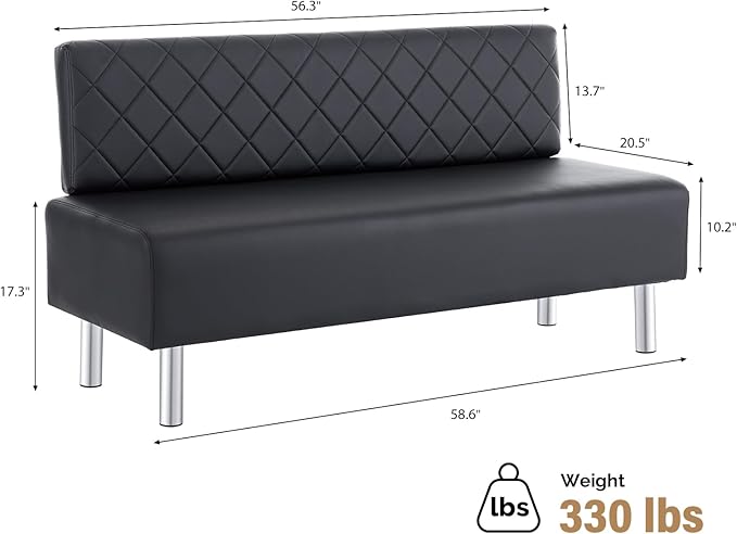 OmySalon Waiting Room Bench with Back, 58.6’’ Office Guest Chair Upholstered Reception Seating, Lobby Furniture for Beauty Salon Barbershop Airport Bank Hall Room Conference, Black
