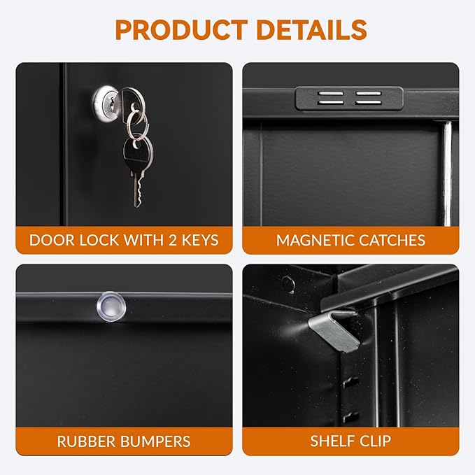 BESFUR 36" H Metal Storage Cabinet with 2 Lockable Drawers and 2 Lockable Doors, Black Locking Cabinet with Adjustable Shelf, Metal Cabinet for Home Office, Garage,School, Warehouse, Utility Room