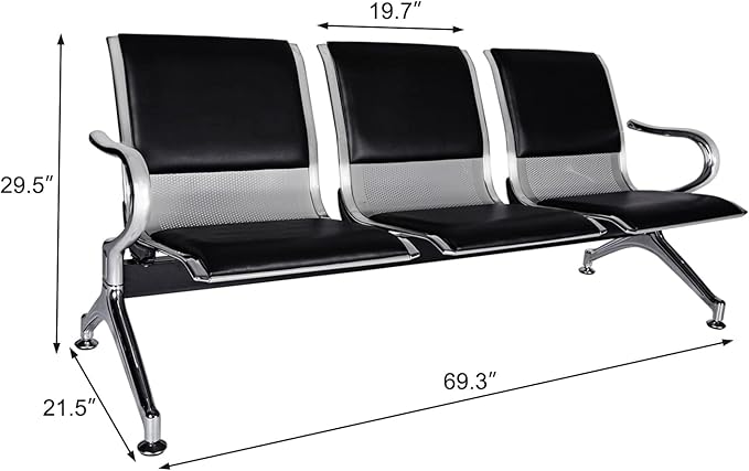 kinbor PU Leather Waiting Room Chairs - Waiting Bench Seating Lobby Chairs for Airport, Bank, Hospital, Salon, Barbershop (Set of 2)