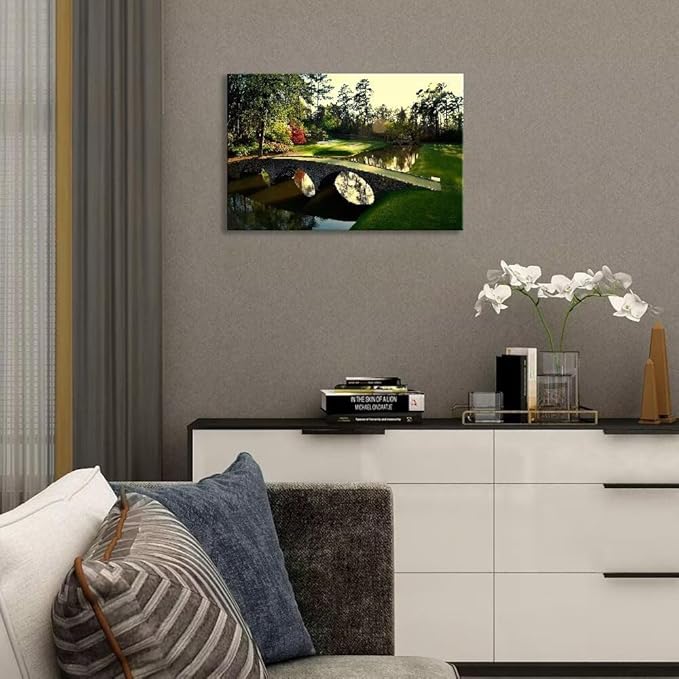 chenchenArt Augusta National Golf Course Wall Art for Living Room Bedroom Bathroom Home Decorations Golf Art Golf Picture Poster Canvas Prints Framed Ready to Hang(12''H x 16''W)